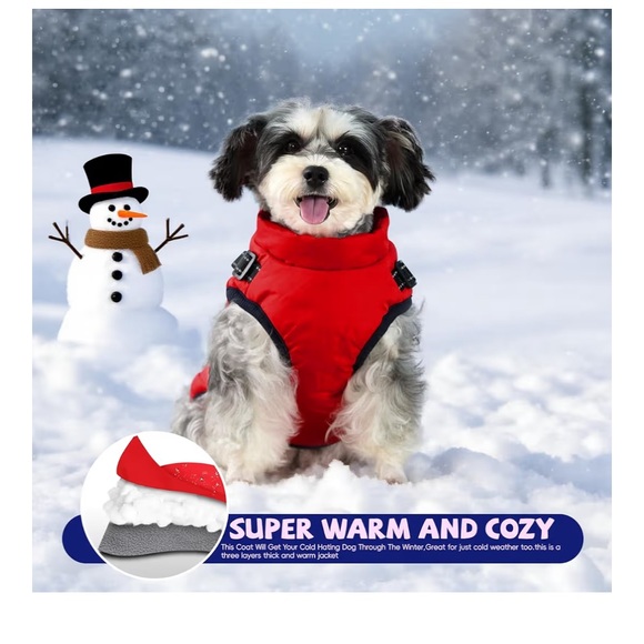 New Gyuch Winter Red Dog jacket with harness winter waterproof size small - Picture 6 of 12